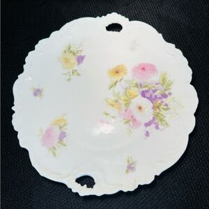 Hand painted, Bavarian china, Plate With Handles, Floral Design. -Germany